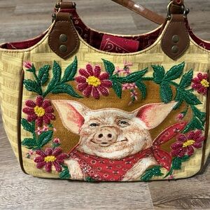 Isabella Fiore Floral Embroidered Pig Design Purse
